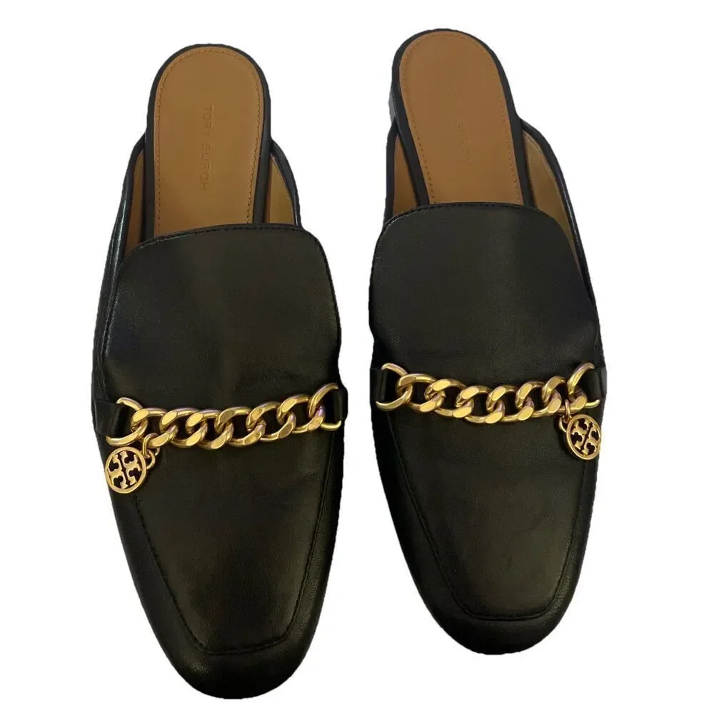 TORY BURCH MINI BENTON LOAFER SLIDE WITH CHARM IN PERFECT BLACK Size 7